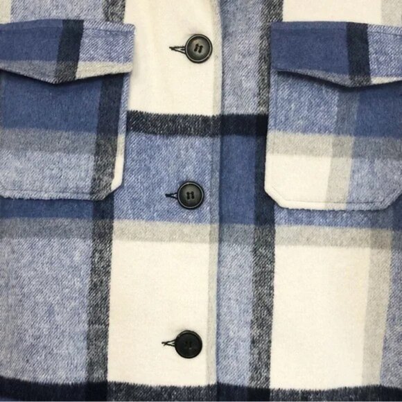 Sebby Blue Plaid Print Wool Blend Button Up Shacket Coat | Size M | EUC - Picture 5 of 12